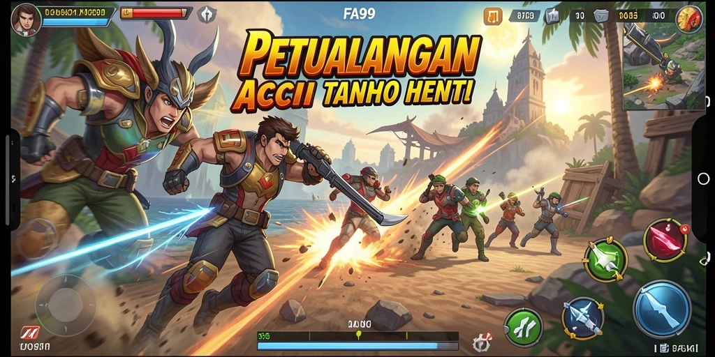 Tampilan aksi seru dari FA99 dengan karakter yang melawan musuh.