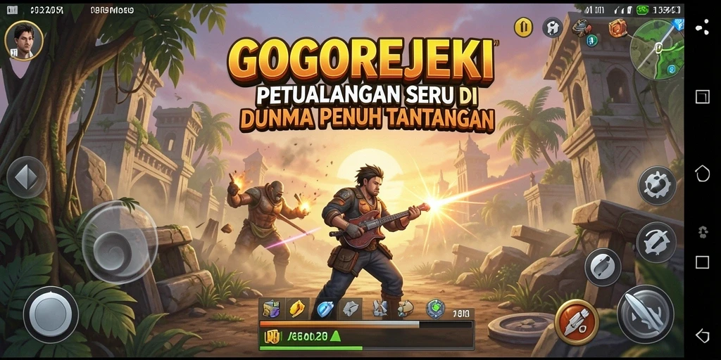 Tampilan gameplay GOGOREJEKI dengan aksi petualangan yang mendebarkan.