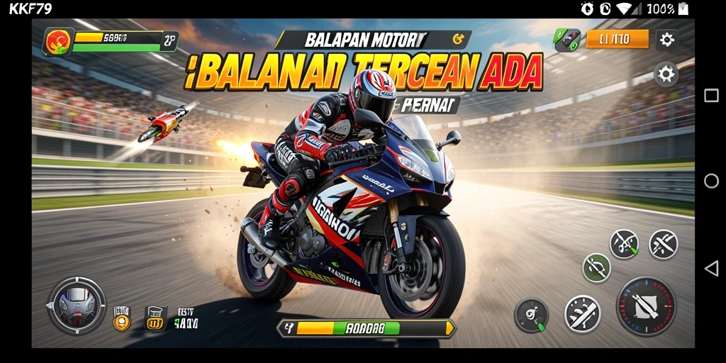 Tampilan gameplay KPK79 yang mendebarkan dan penuh aksi balapan motor.