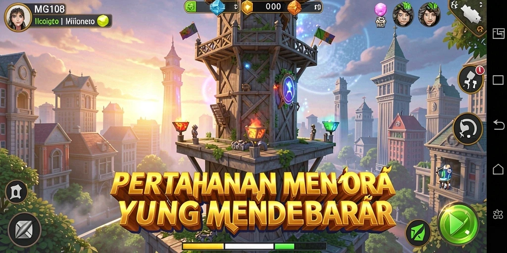 Tampilan gameplay MG108 yang menarik pada Tower Defense.