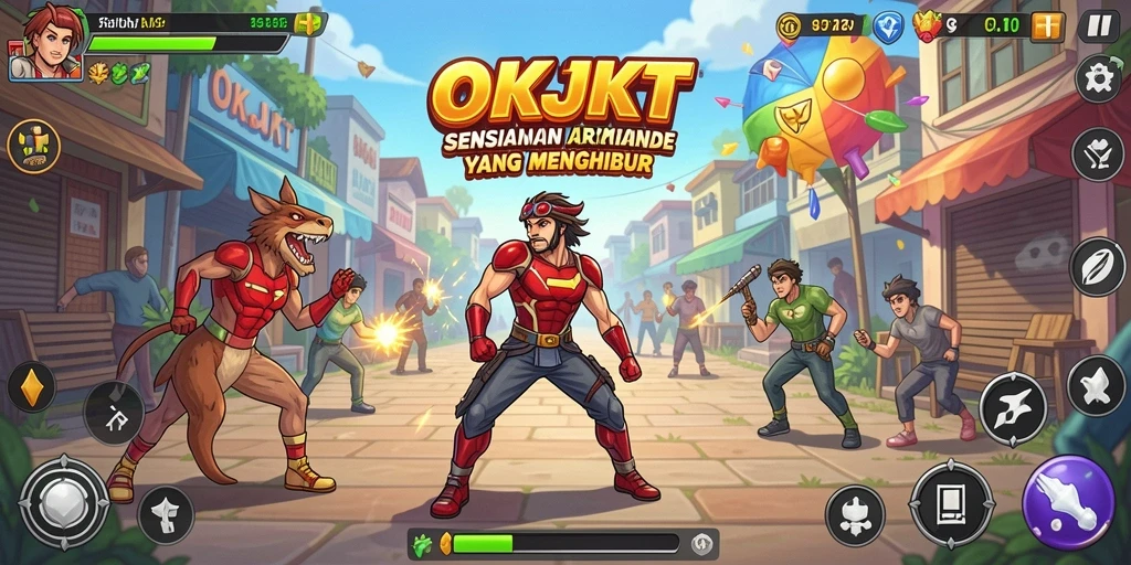 Screenshot gameplay yang seru dan penuh aksi dari OKJKT.