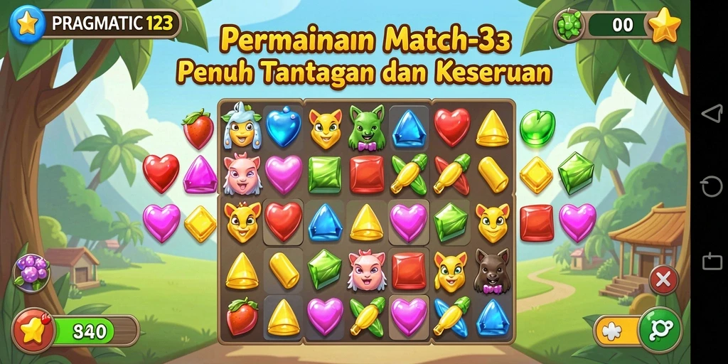 Tampilan gameplay Match-3 yang seru dan berwarna-warni.
