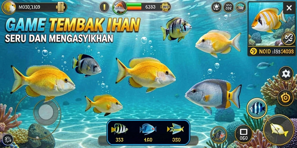 Screenshot gameplay RR33 menampilkan aksi menembak ikan yang seru.